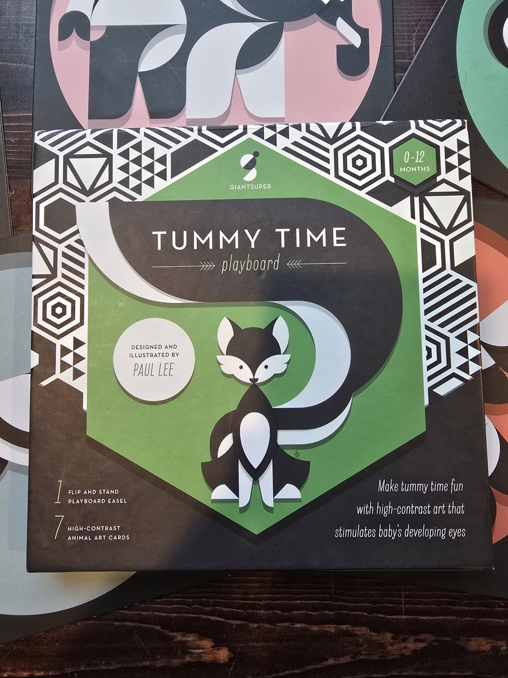 Giantsuper Tummy Time Playboard & High Contrast Animal Art Cards Set Paul Lee